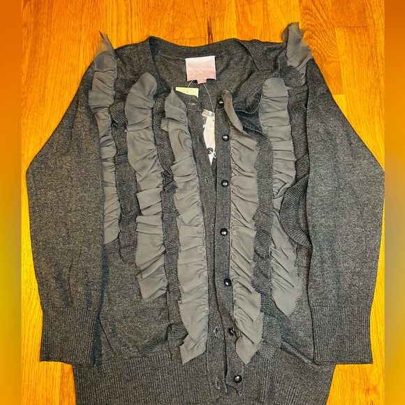 Romeo & Juliet Couture Sweaters - Romeo & Juliet Couture Charcoal Ruffled Cardigan